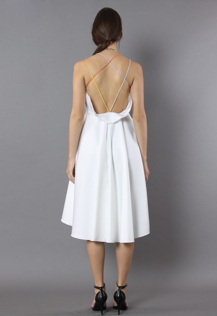Luxurious Cross-strap Open Back Dress in White
