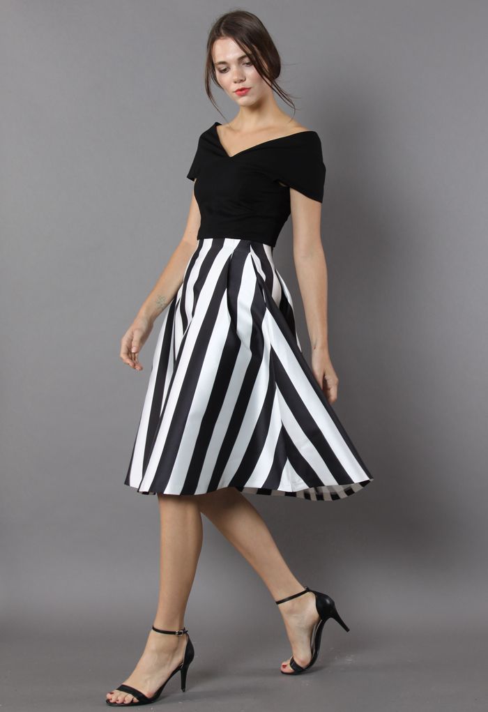 Chic in Stripes A-line Midi Skirt