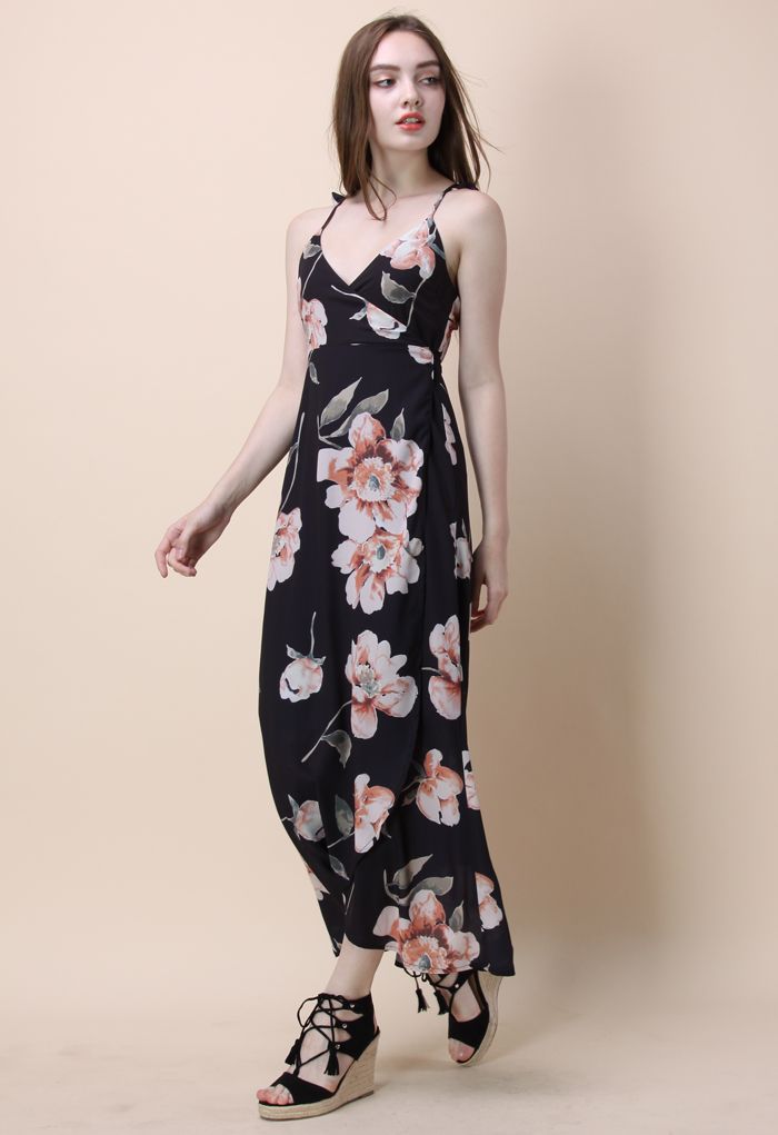 Midnight Flowers Wrapped Maxi Dress