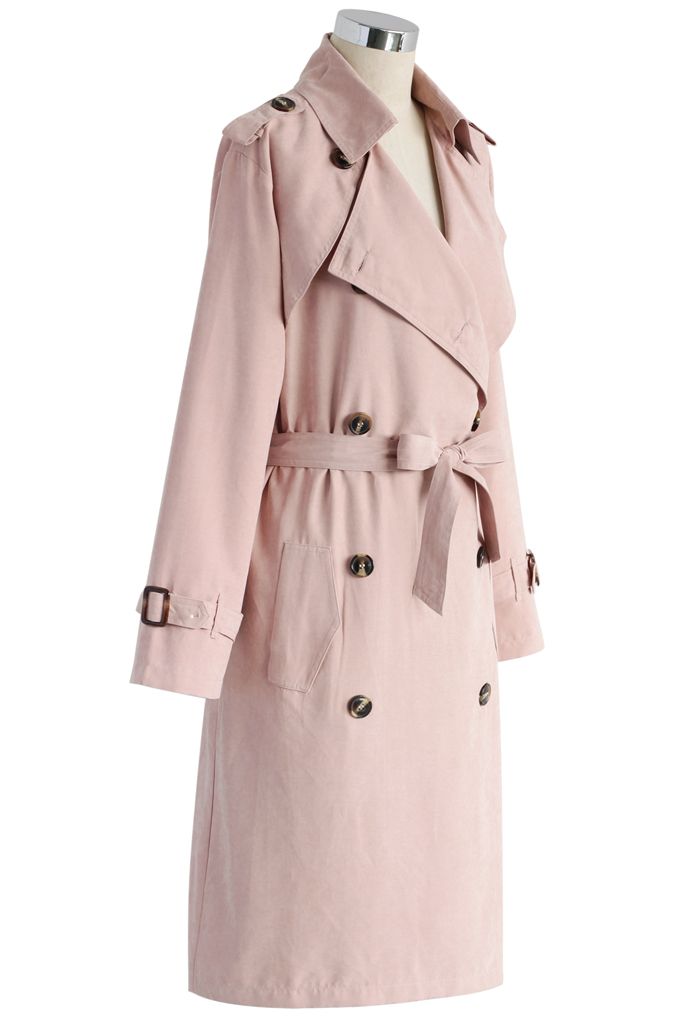 Refined Double-breasted Trench Coat in Pastel Pink - Retro, Indie and ...