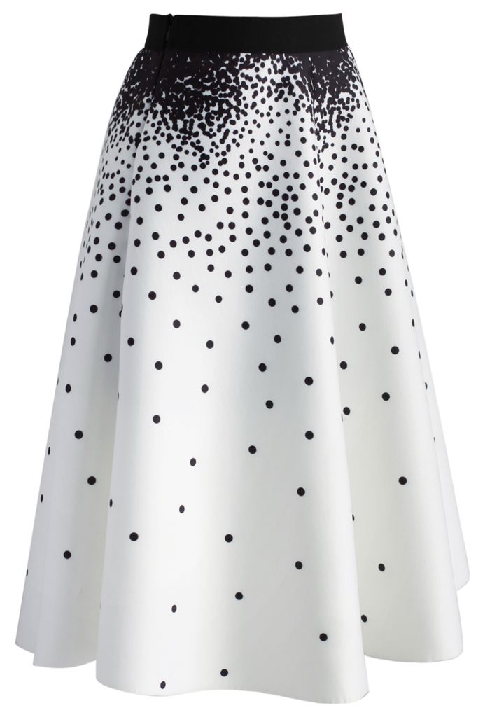Falling Dots Airy A-line Skirt in White