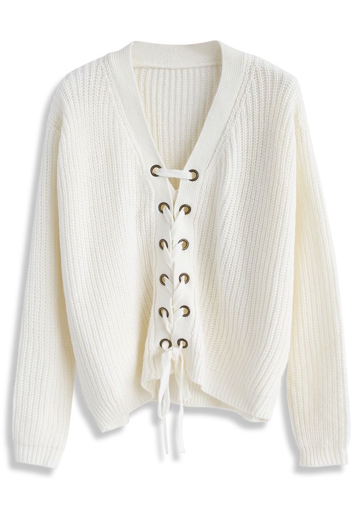 Lace-up Rhythm Sweater in White