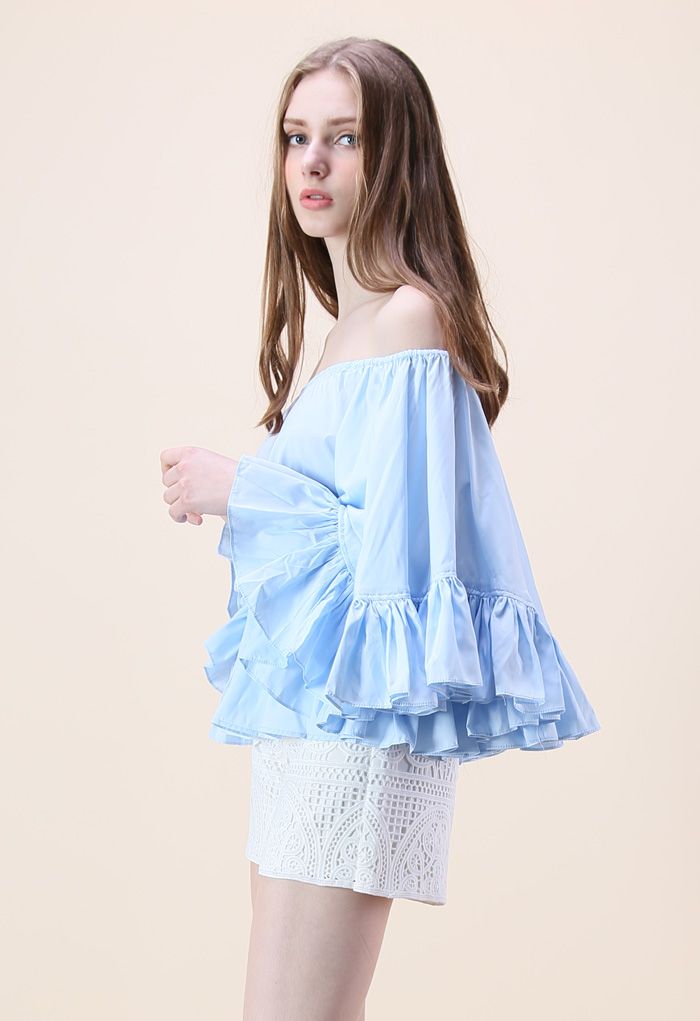 For the Frill of It Off-shoulder Top in Blue