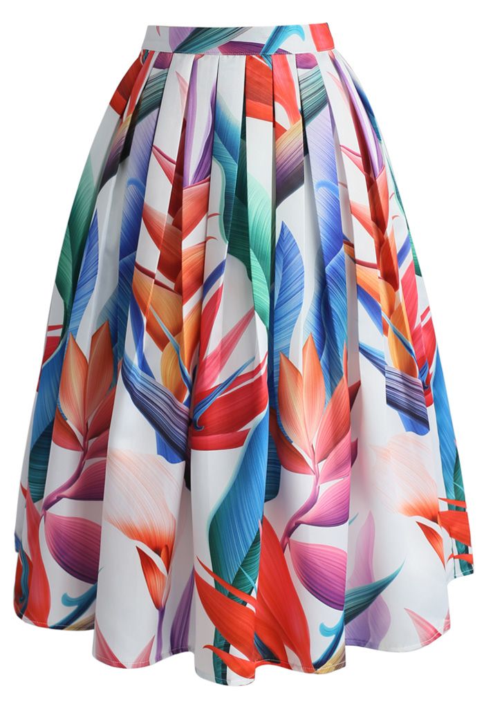 Florid Strelitzia Printed Midi Skirt