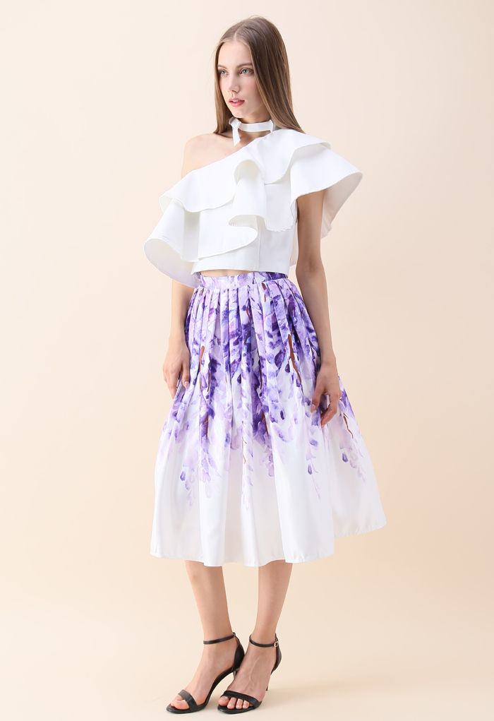 Divine Wisteria Printed Midi Skirt