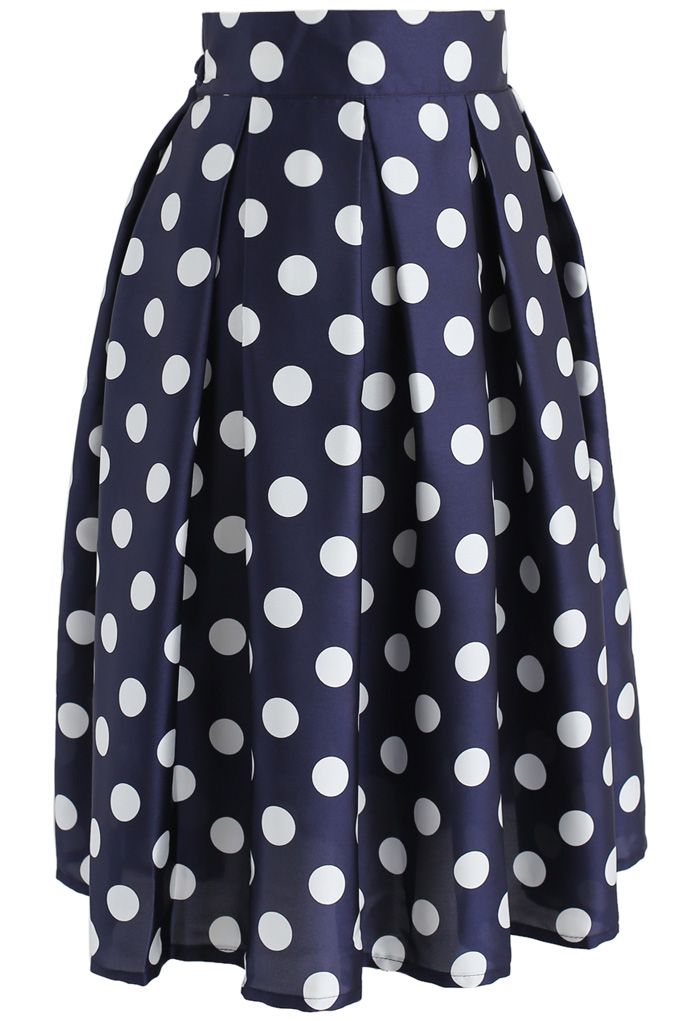 Retro Feeling Polka Dots Pleated A-line Skirt in Navy  