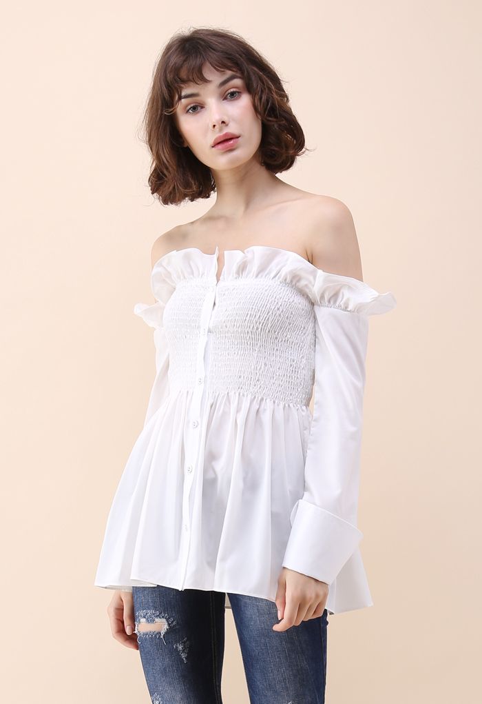 Stylish Sweetheart Ruffle Off-shoulder Top in White