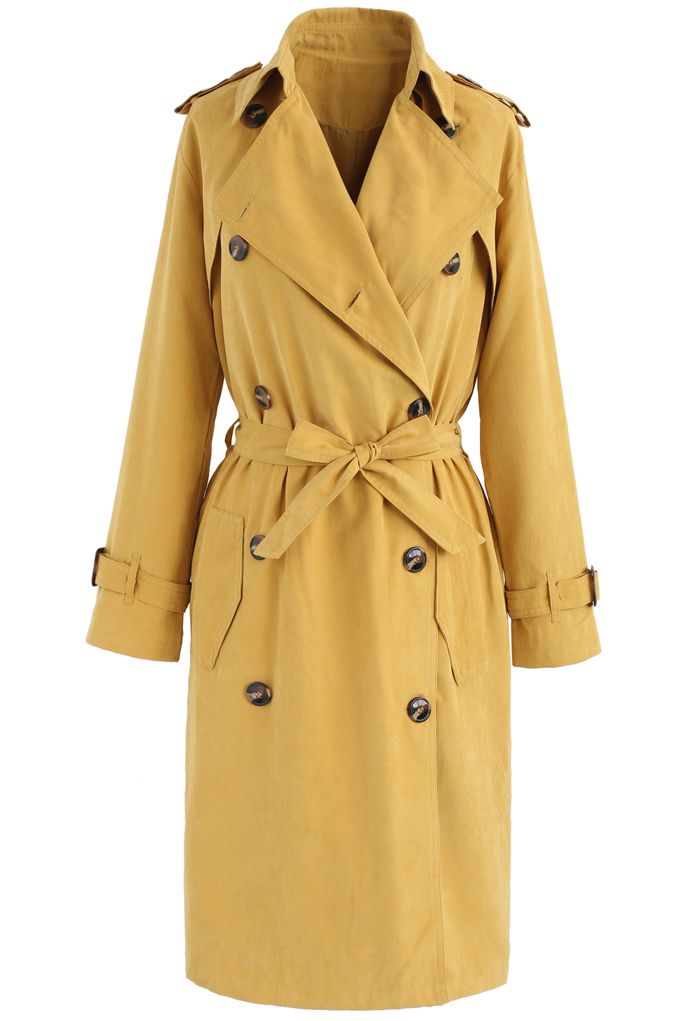Refined Double-breasted Trench Coat in Mustard