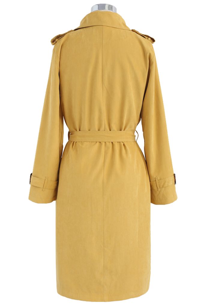 Refined Double-breasted Trench Coat in Mustard