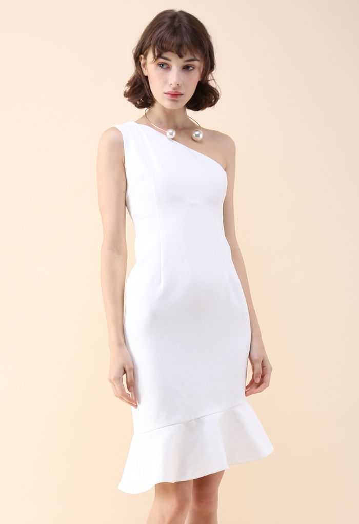 Like A Mermaid One-Shoulder Dress in White