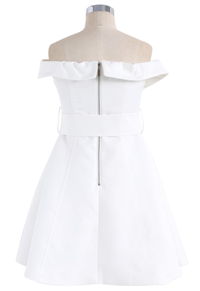 Asymmetric Beauty Off-Shoulder Dress in White 