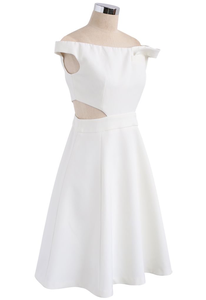 Keep on Dancing Off-Shoulder Dress in White 