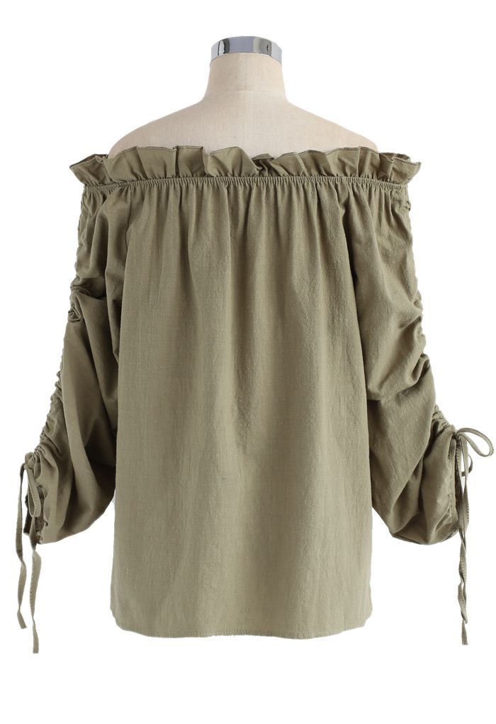 Appealing Form Ruffle Off-Shoulder Top in Khaki 