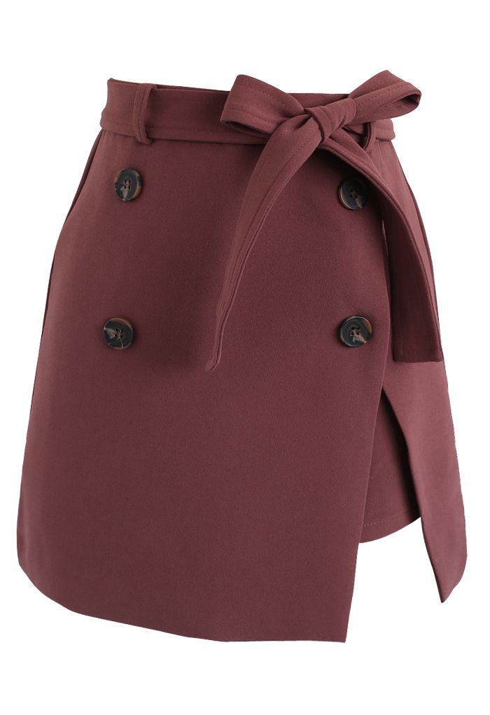 Urban Double Button Flap Skirt in Berry