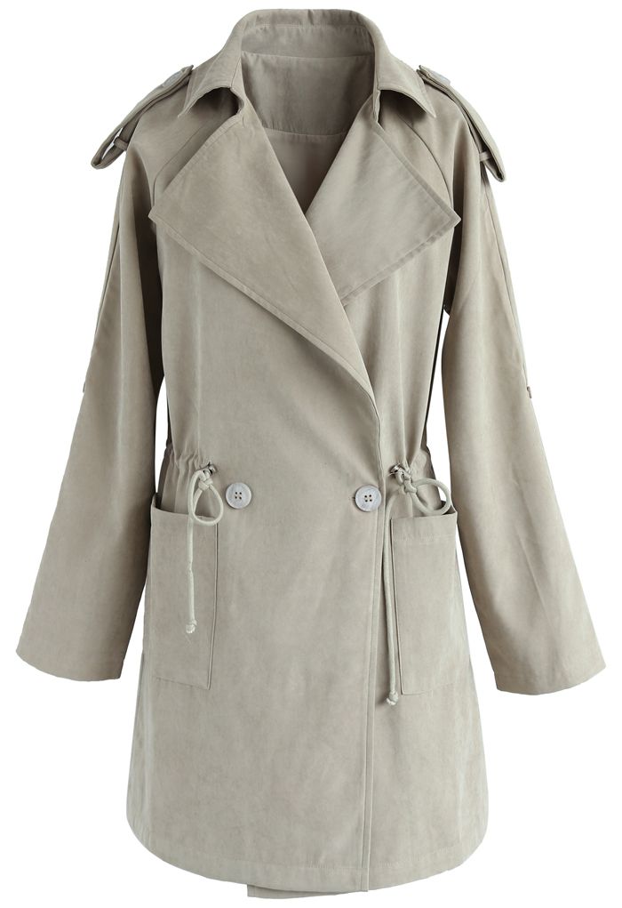 Sugary Breeze Faux Suede Trench Coat in Sand