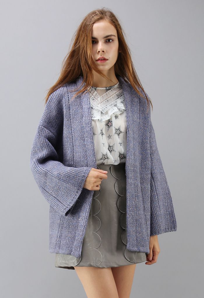 Comfortable Free Time Knit Cardigan in Lavender