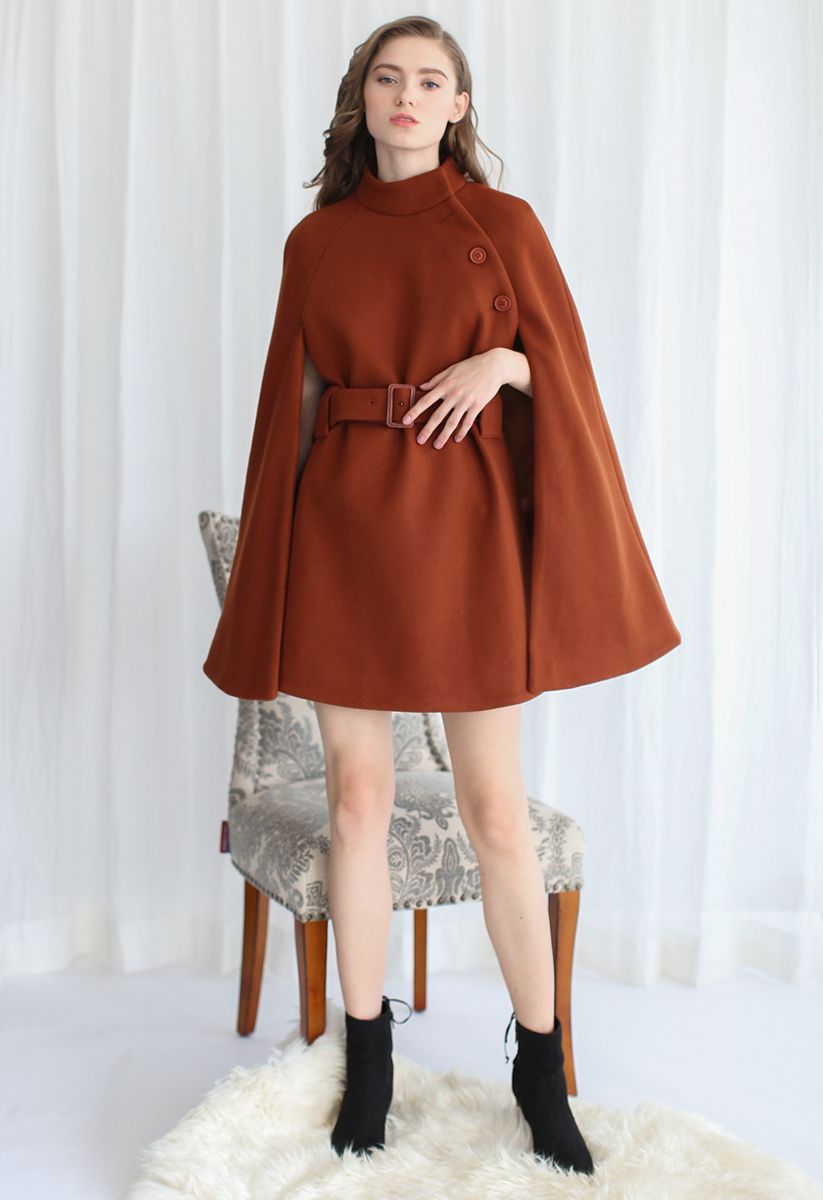 Talkin’ About Stylishness Wool-Blend Cape Coat in Caramel