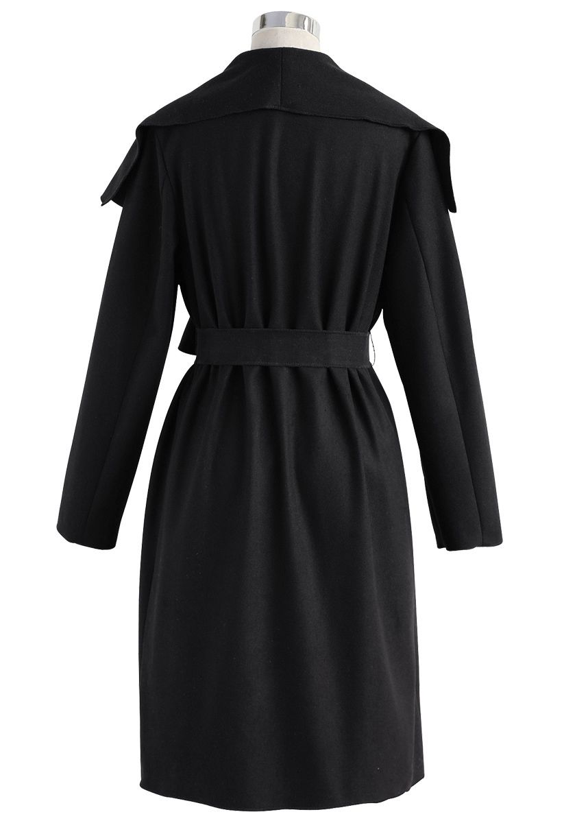 Free Myself Open Front Wool-Blend Coat in Black