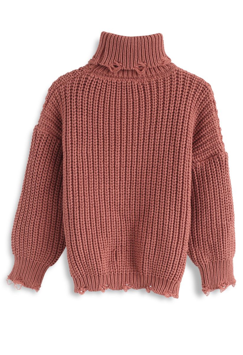 Warm Me Up Chunky Knit Turtleneck Sweater in Caramel