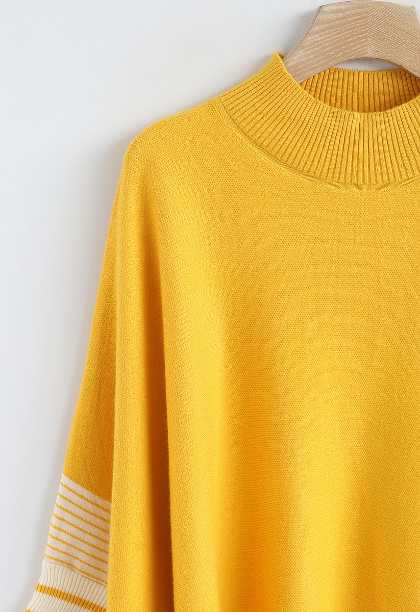 Lie in Mustard Fields Striped Oversize Knit Cape Sweater
