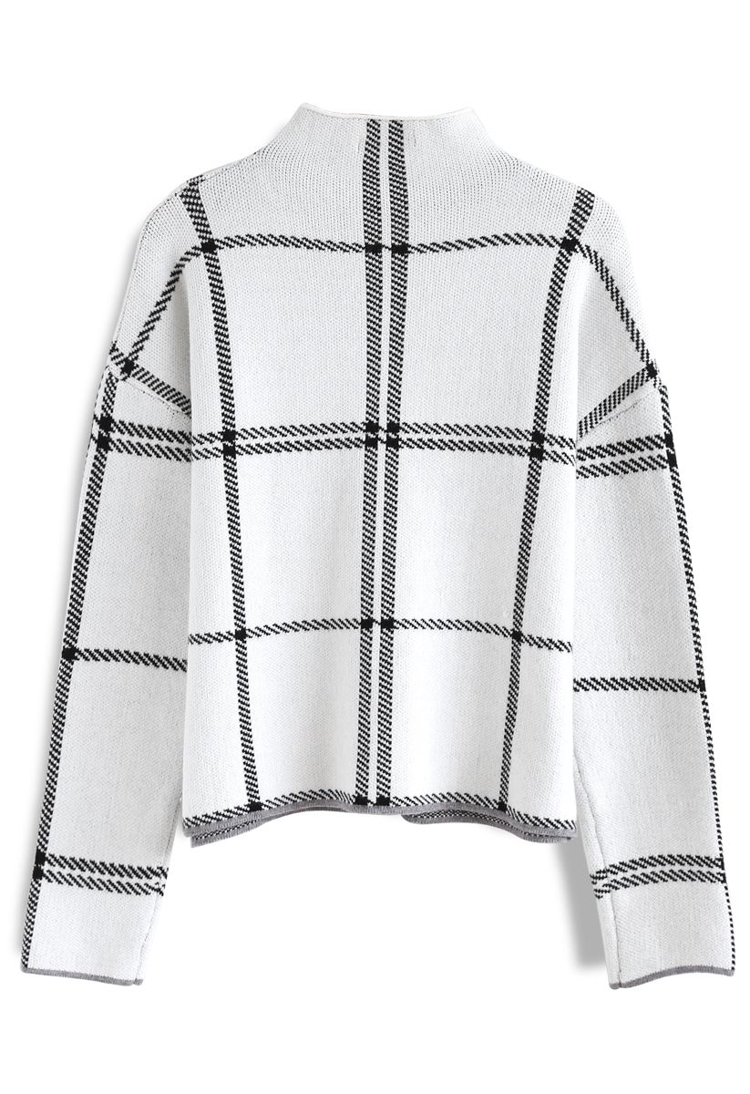 Snug Contract Grid Knit Sweater in White