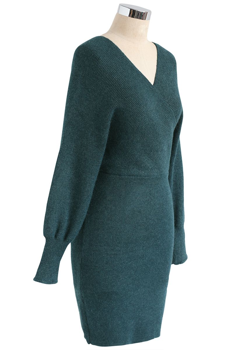Modern Allure Wrapped Knit Dress in Turquoise