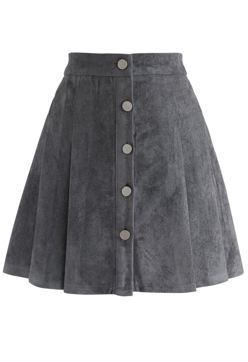 Catch Your Eyes Faux Suede Pleated Skirt in Grey