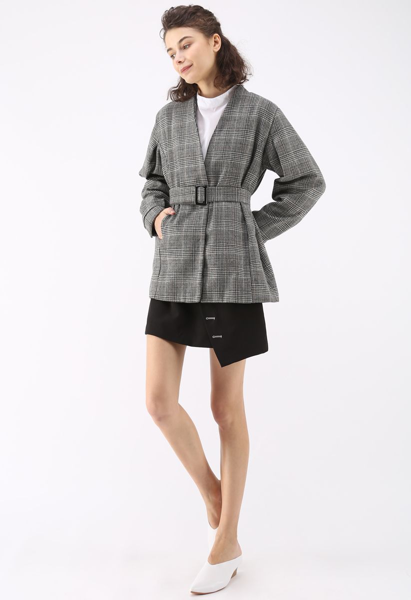 Modern Refined Check Tweed Blazer in Grey