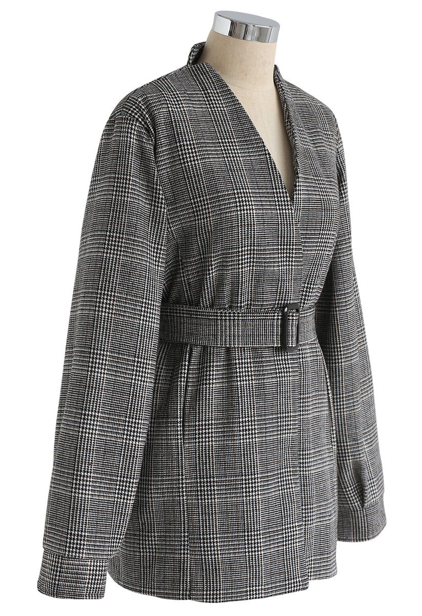 Modern Refined Check Tweed Blazer in Grey