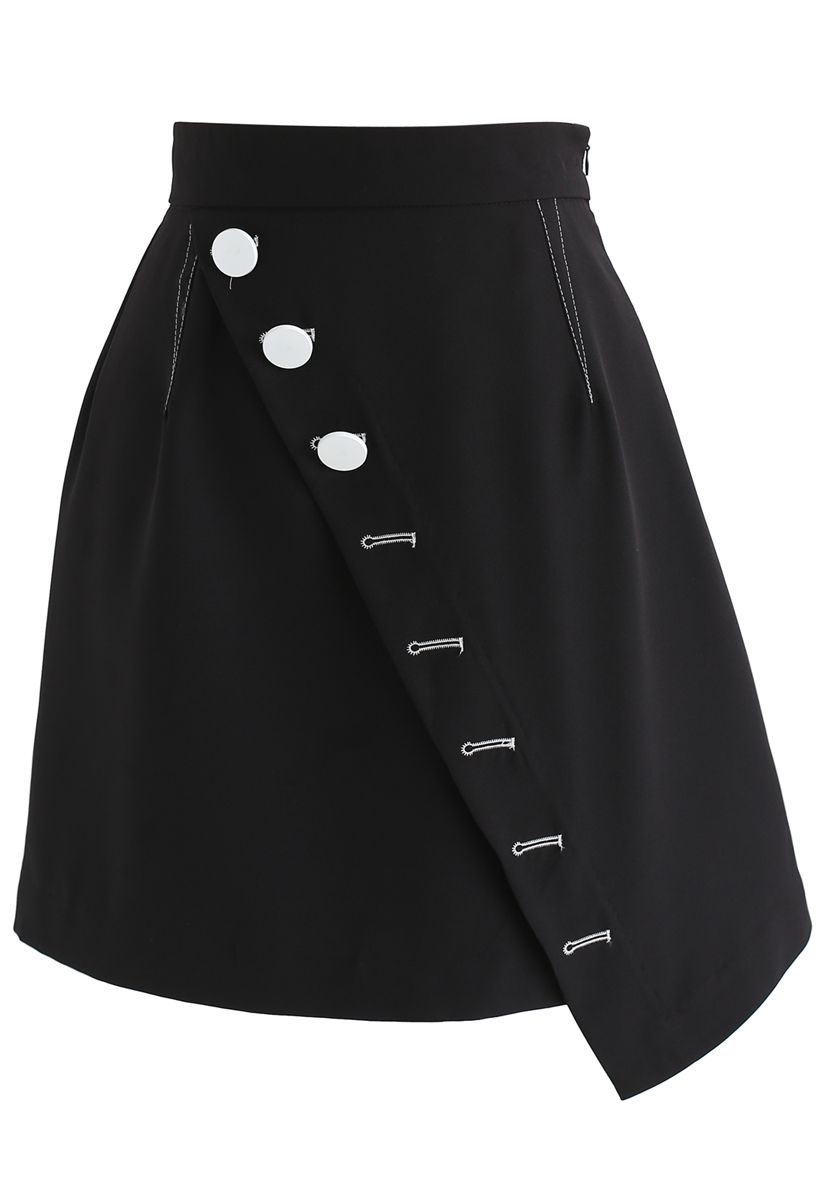 Asymmetric Fun Flap Bud Skirt in Black
