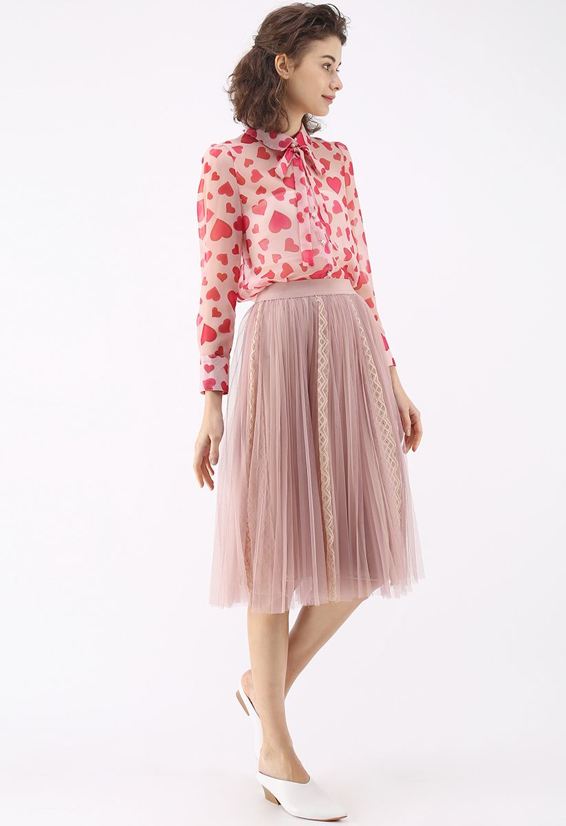 Amiable Lace Tulle Mesh Skirt in Pink