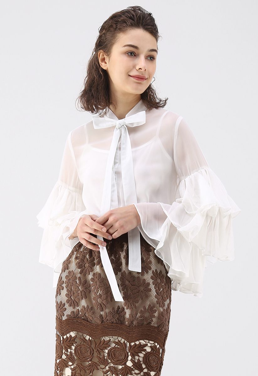 Sweet Impressions Tiered Sleeves Chiffon Top in White