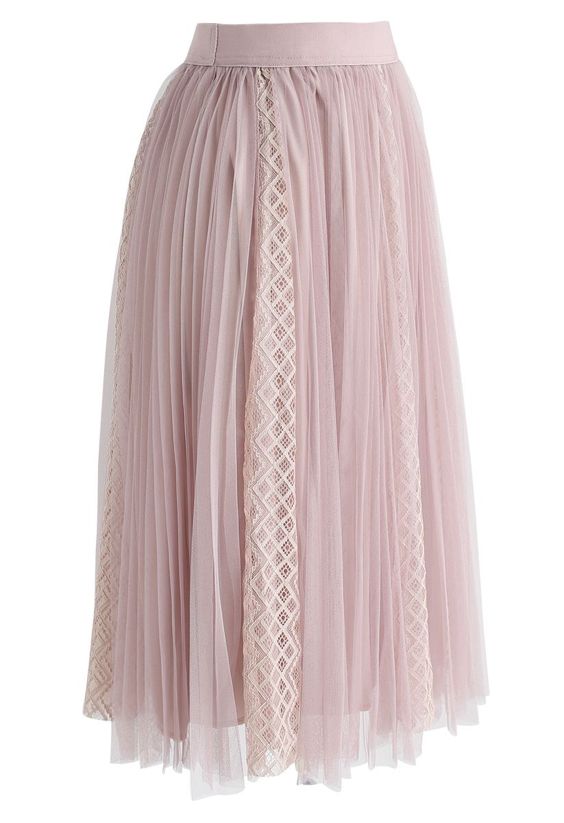 Amiable Lace Tulle Mesh Skirt in Pink