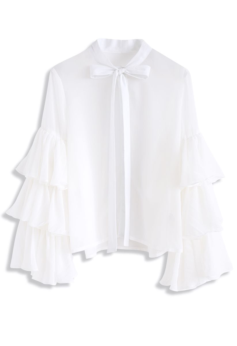 Sweet Impressions Tiered Sleeves Chiffon Top in White