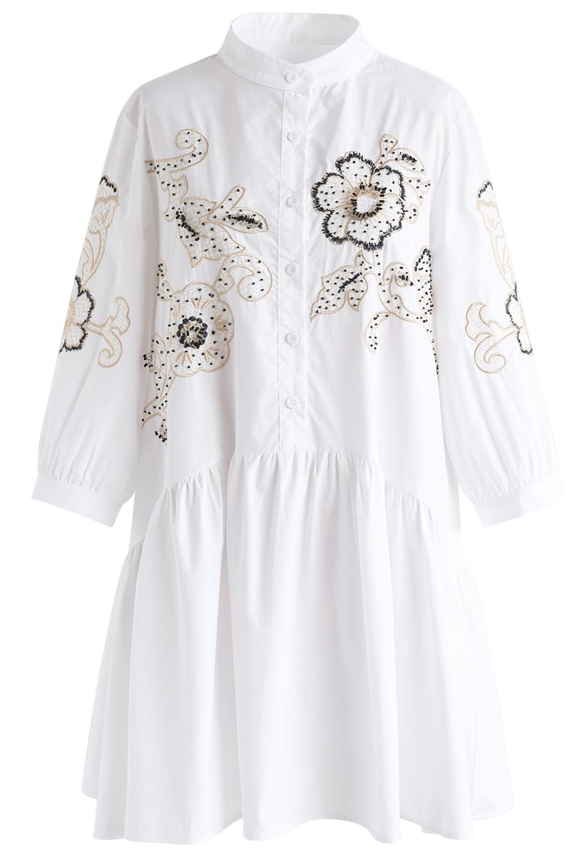 Garden Time Embroidered Dolly Dress with Beads Embellishment in White