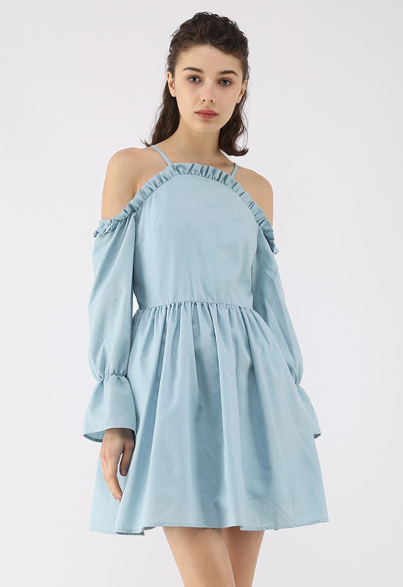 Beauty Remains Cold-Shoulder Dress in Baby Blue