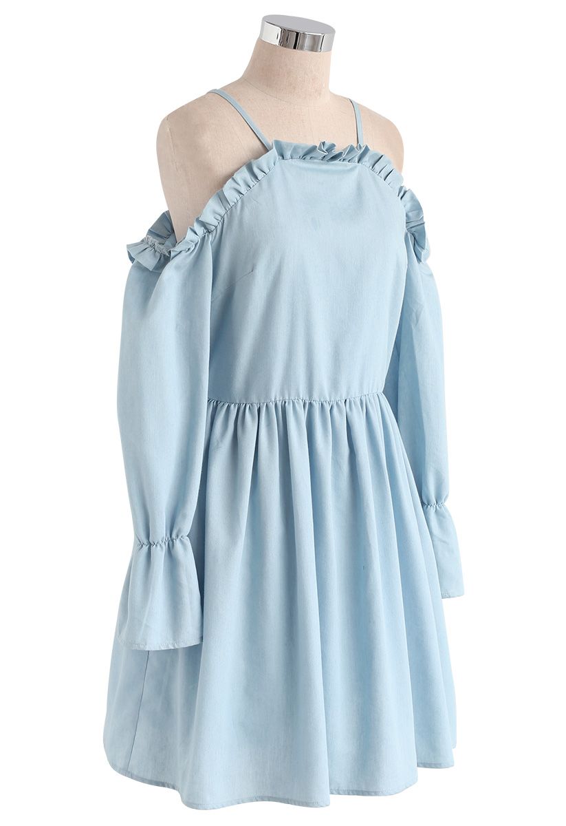 Beauty Remains Cold-Shoulder Dress in Baby Blue