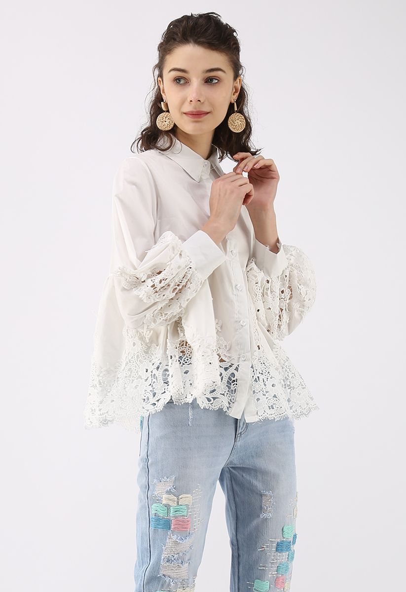 Growing Flowers Crochet Dolly Top in White 