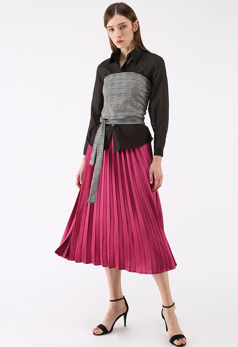 Silky Glam Pleated A-line Skirt in Violet 