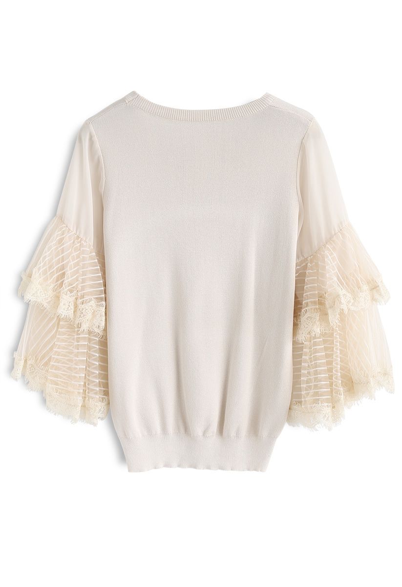 Unstoppable Cuteness Tiered Sleeves Knit Top in Cream