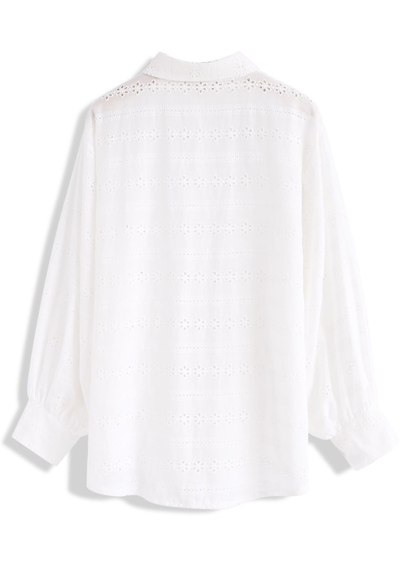 Floral Whisper Eyelet Embroidered Shirt in White