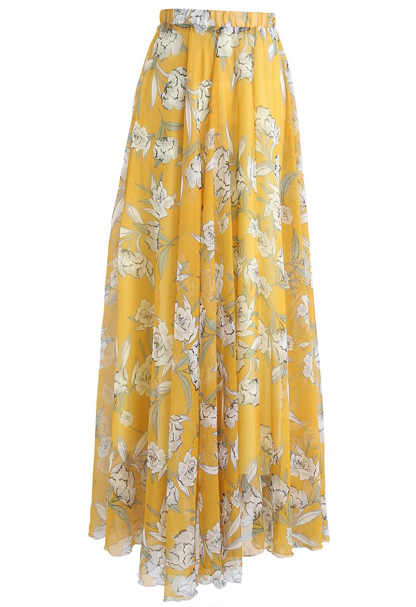 Flower Season Chiffon Maxi Skirt in Yellow - Retro, Indie and Unique ...
