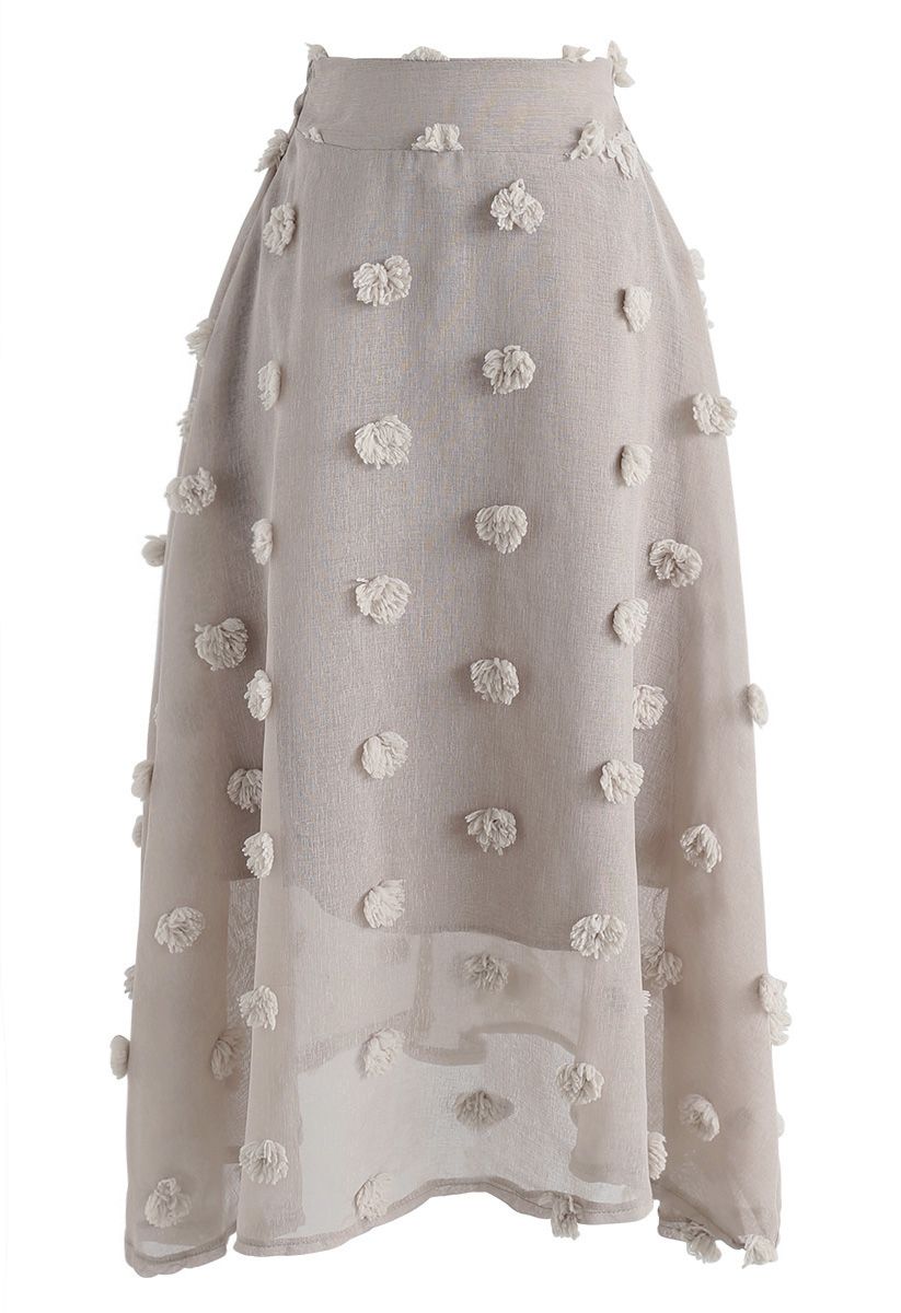 Cotton Candy Sheer 3D Flower Skirt in Taupe 