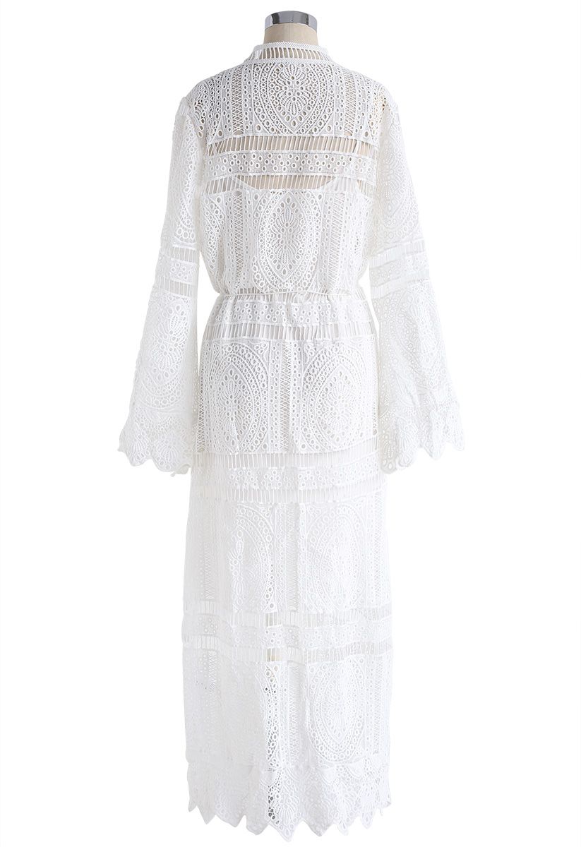 With Your Ingenuity Crochet Longline Kimono in White