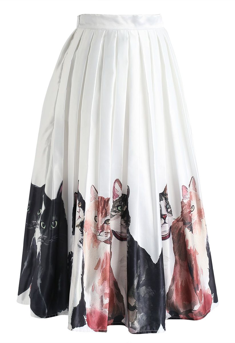 Wildcat Illustration Watercolor Printed Midi Skirt