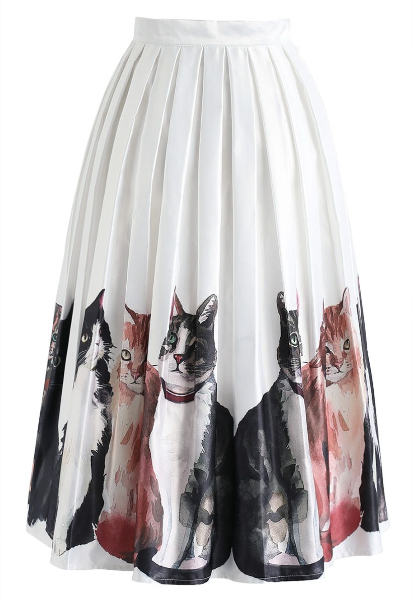 Wildcat Illustration Watercolor Printed Midi Skirt