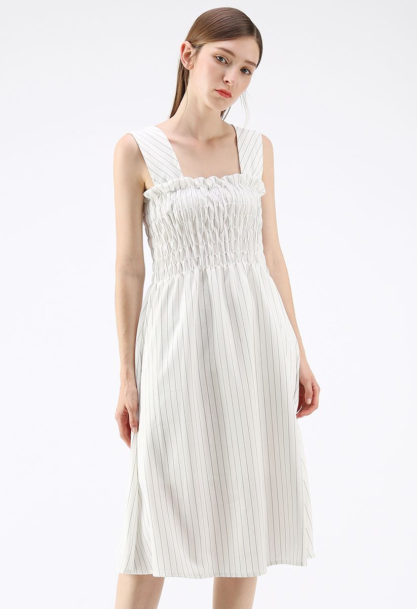 Fascinating Stripes A-Line Dress in White