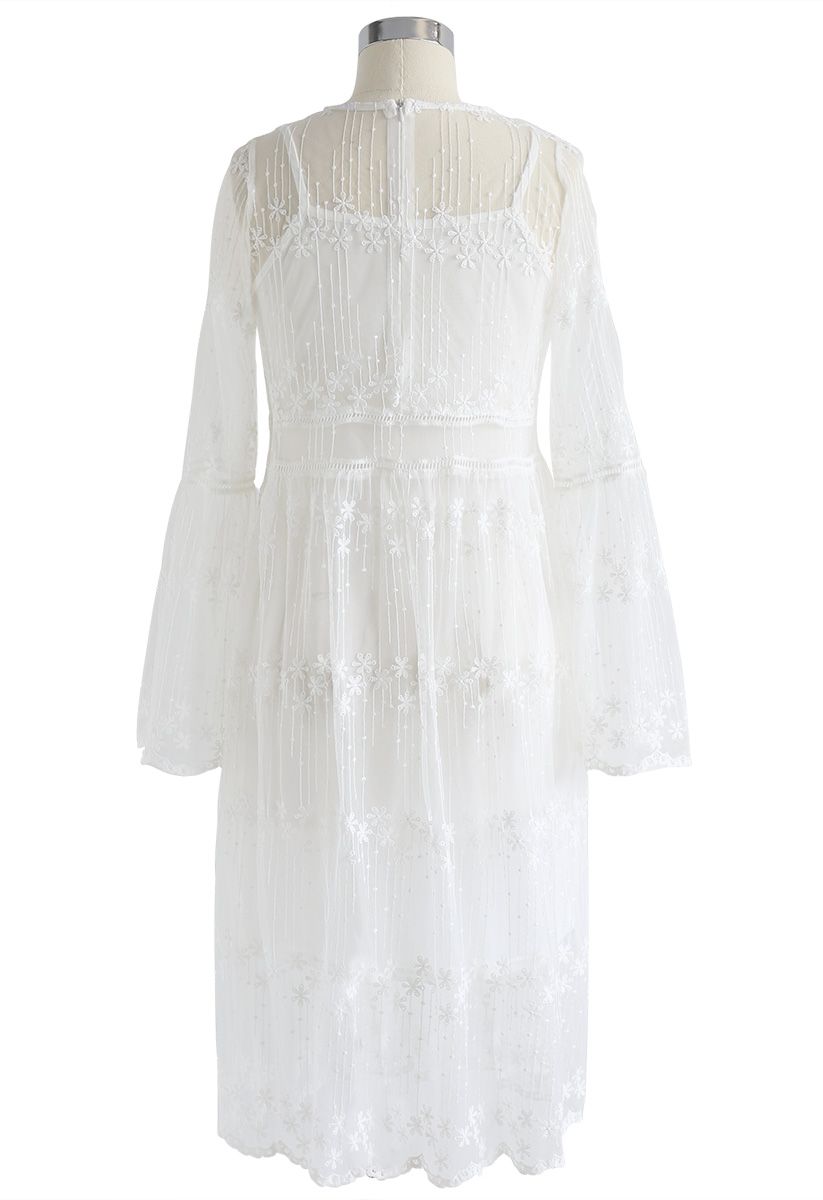 Take It Slow Flare Sleeves Mesh Embroidered Dress 