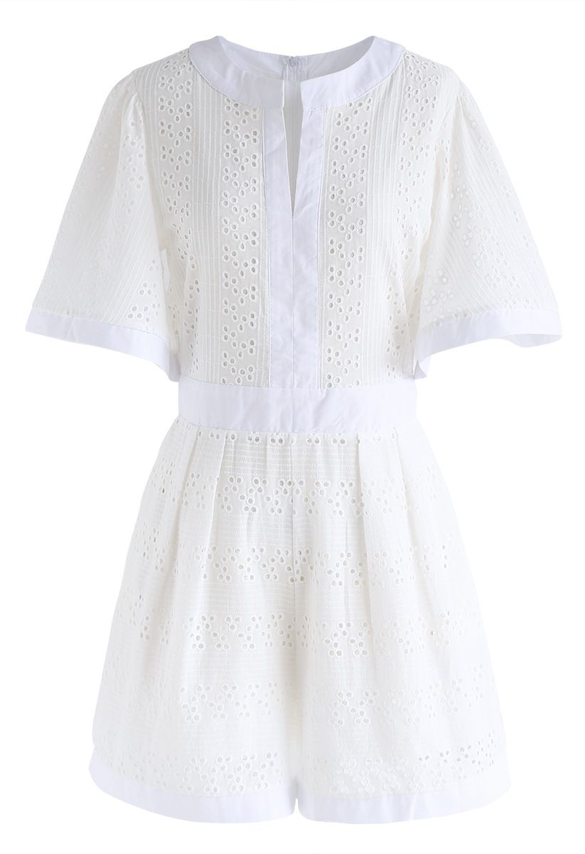 Almost Loveliness Embroidered Eyelet Playsuit in White