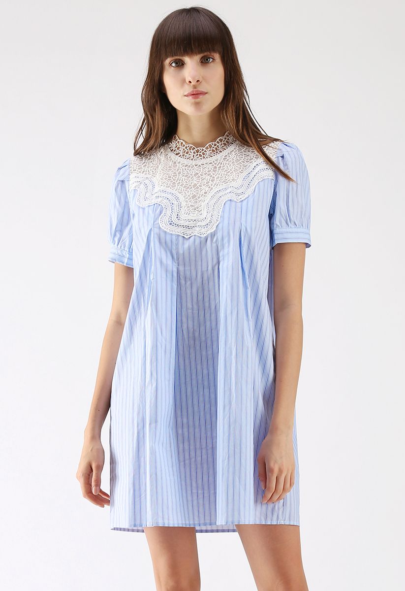 Stunning Crochet Blue Stripes Dress